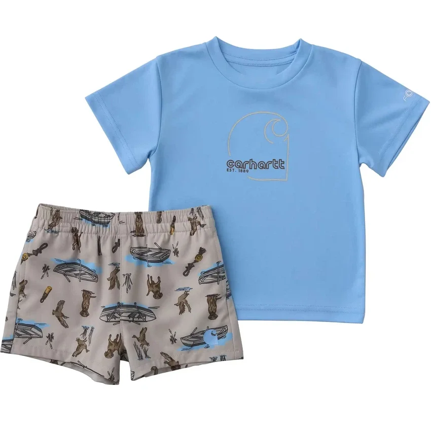 2-delige set voor jongens met Sun Defender® Force®-overhemd met korte armstukken en geweven korte broek (baby)