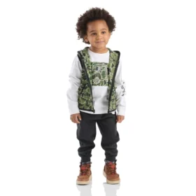 3-delige set voor jongens met camouflagevest, T-shirt met lange armstukken en broek (peuters)