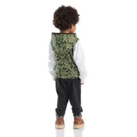 3-delige set voor jongens met camouflagevest, T-shirt met lange armstukken en broek (peuters)