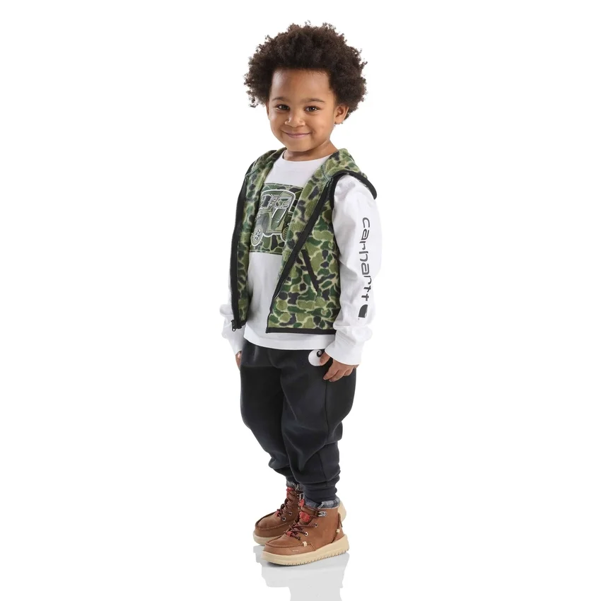 3-delige set voor jongens met camouflagevest, T-shirt met lange armstukken en broek (peuters)