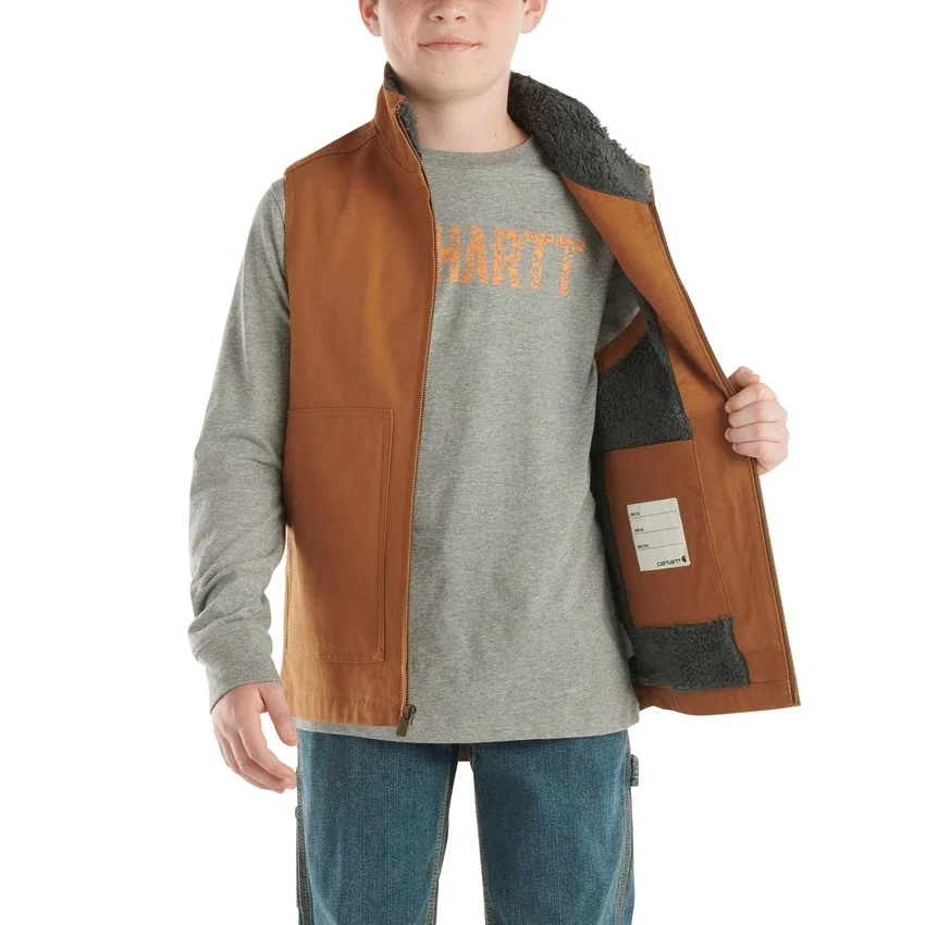 Canvas vest met ritssluiting aan de voorkant en sherpa-voering voor jongens