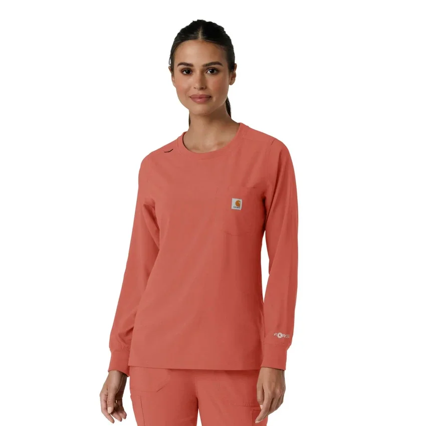 Carhartt Force Cross-Flex scrubtop met ronde hals en lange armstukken voor dames