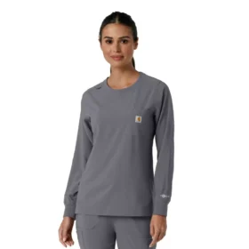 Carhartt Force Cross-Flex scrubtop met ronde hals en lange armstukken voor dames