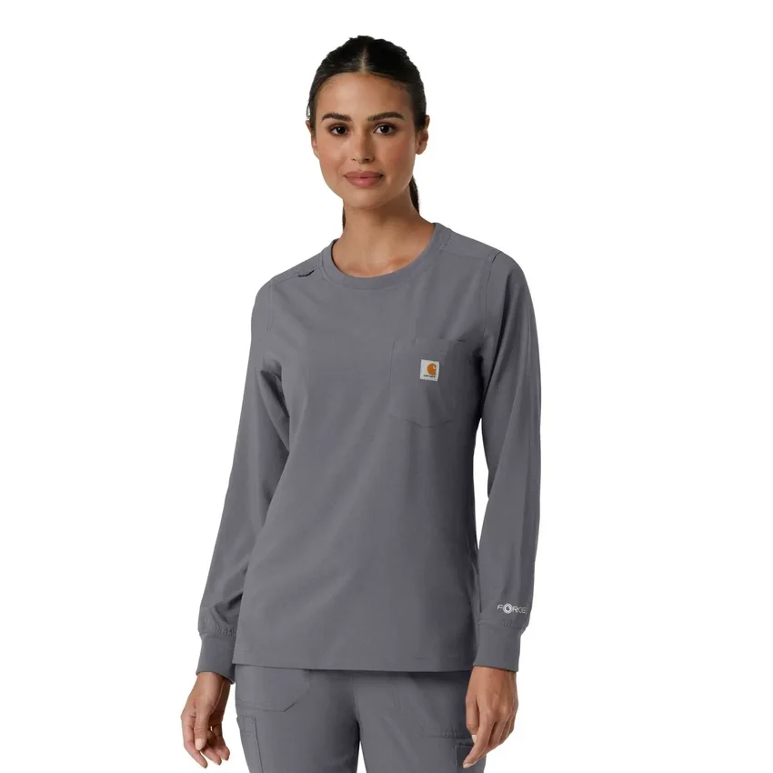 Carhartt Force Cross-Flex scrubtop met ronde hals en lange armstukken voor dames