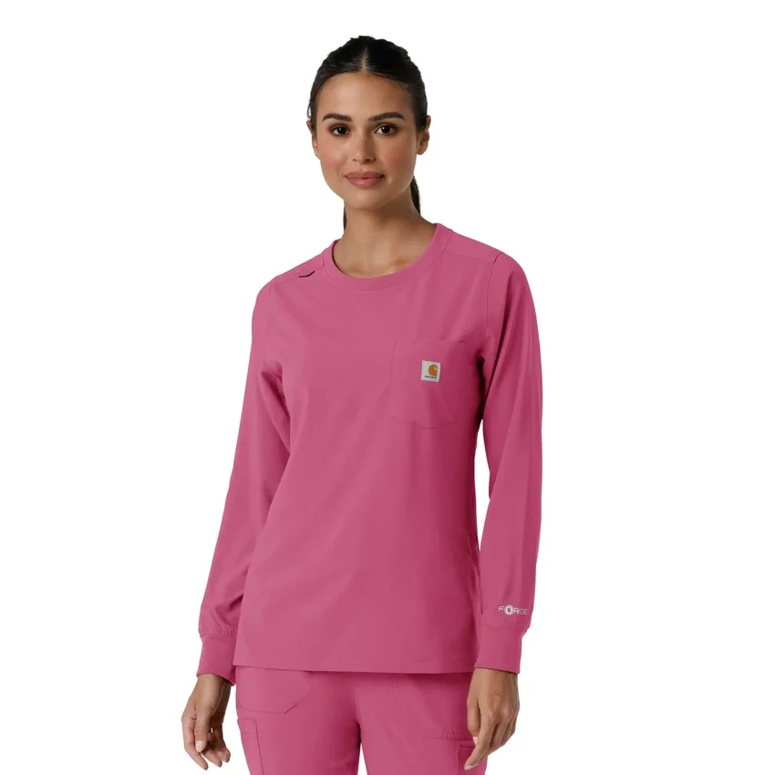 Carhartt Force Cross-Flex scrubtop met ronde hals en lange armstukken voor dames