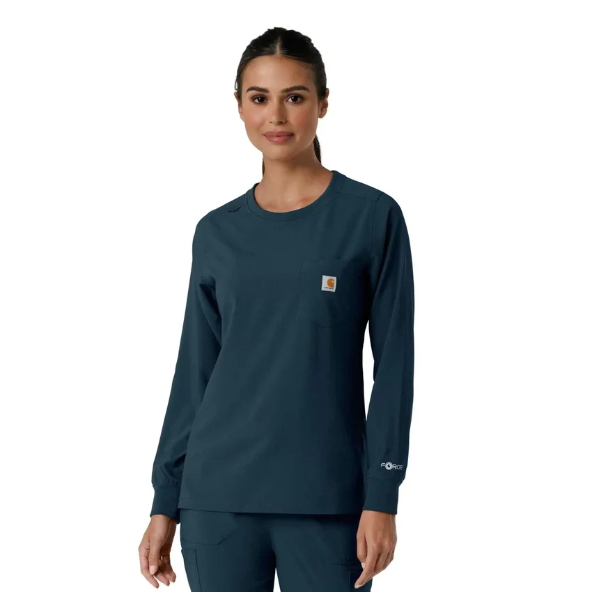 Carhartt Force Cross-Flex scrubtop met ronde hals en lange armstukken voor dames