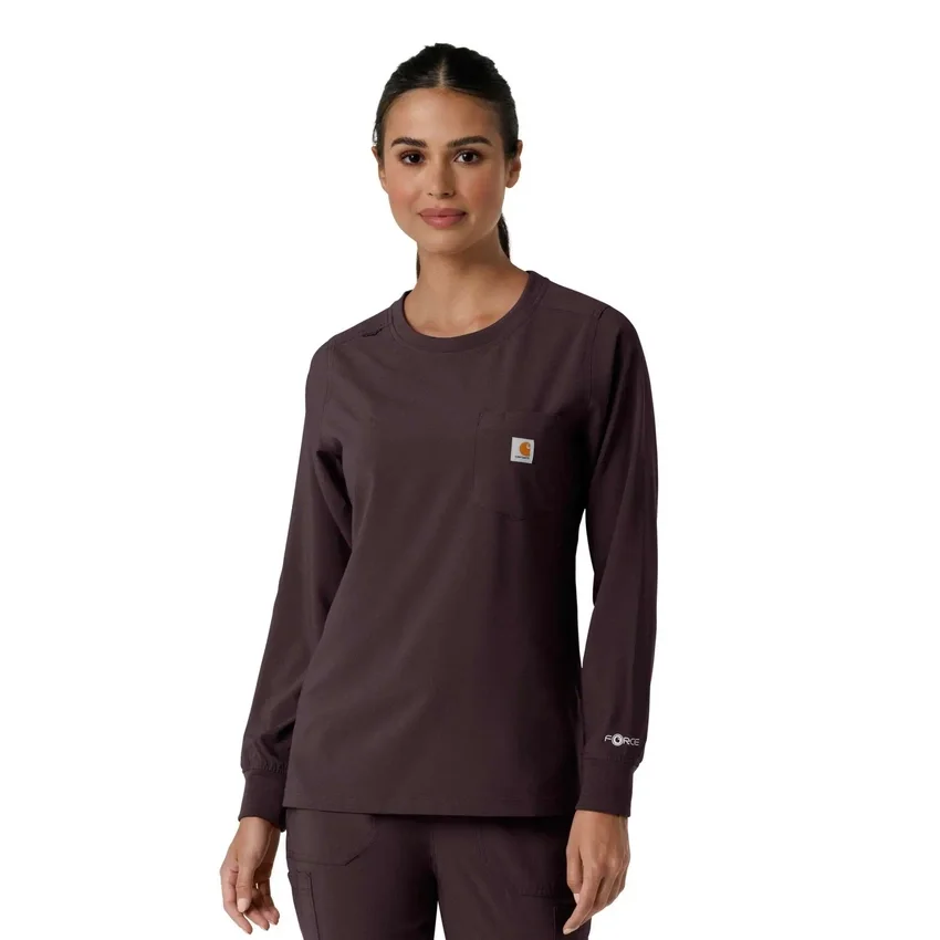 Carhartt Force Cross-Flex scrubtop met ronde hals en lange armstukken voor dames