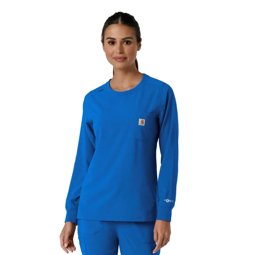 Carhartt Force Cross-Flex scrubtop met ronde hals en lange armstukken voor dames