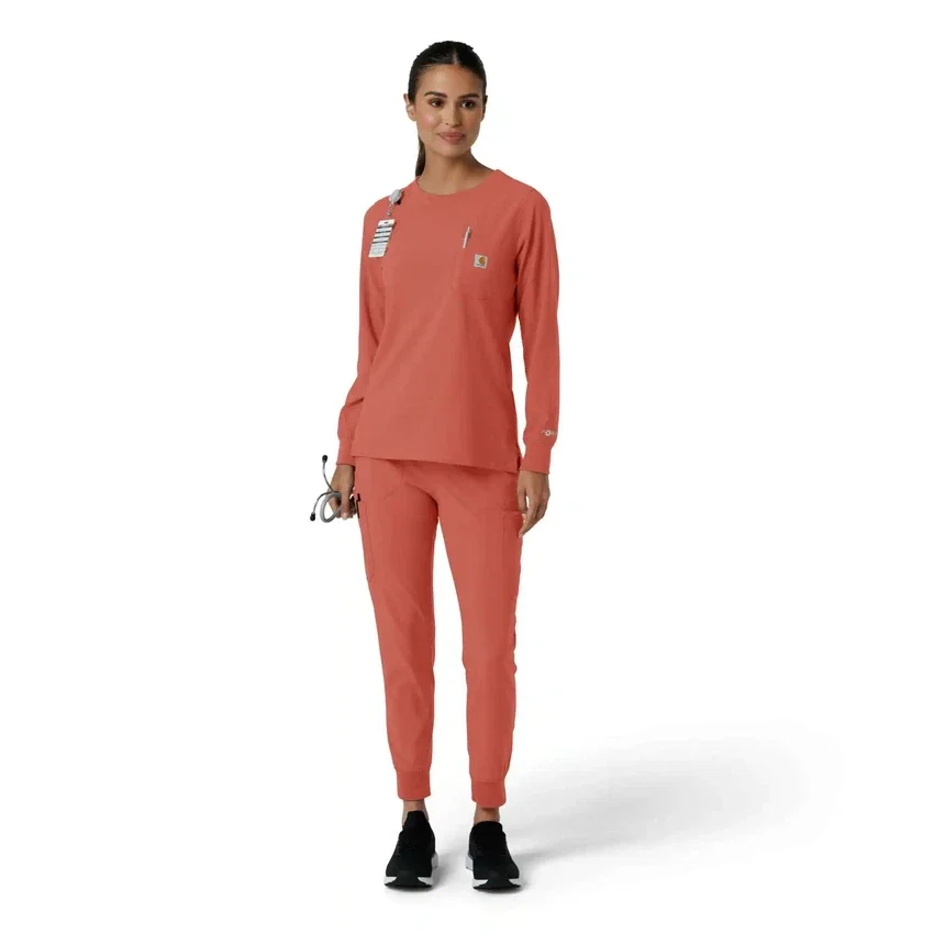 Carhartt Force Cross-Flex scrubtop met ronde hals en lange armstukken voor dames