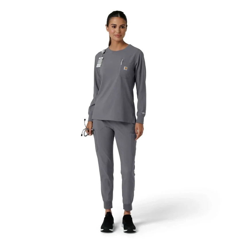 Carhartt Force Cross-Flex scrubtop met ronde hals en lange armstukken voor dames