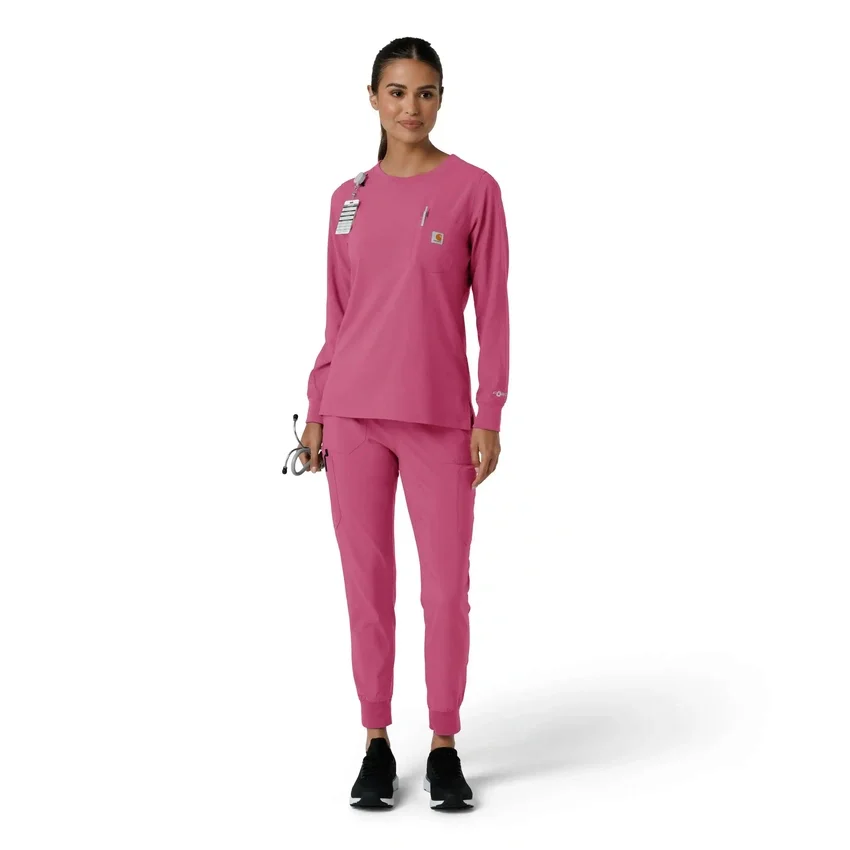 Carhartt Force Cross-Flex scrubtop met ronde hals en lange armstukken voor dames