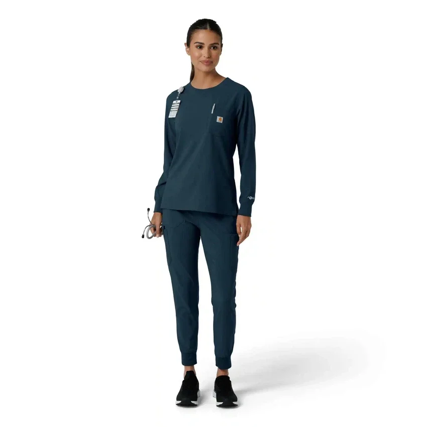 Carhartt Force Cross-Flex scrubtop met ronde hals en lange armstukken voor dames