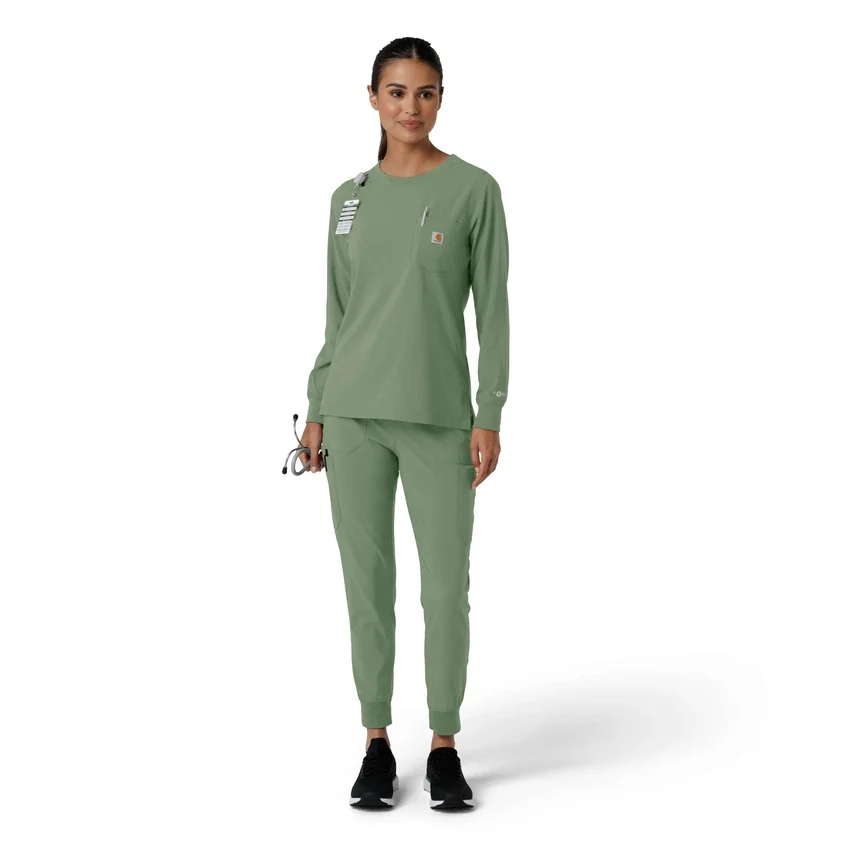 Carhartt Force Cross-Flex scrubtop met ronde hals en lange armstukken voor dames
