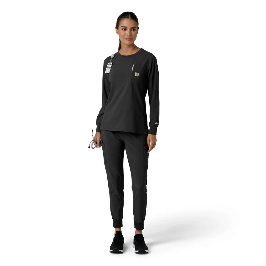 Carhartt Force Cross-Flex scrubtop met ronde hals en lange armstukken voor dames