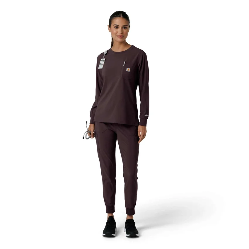 Carhartt Force Cross-Flex scrubtop met ronde hals en lange armstukken voor dames