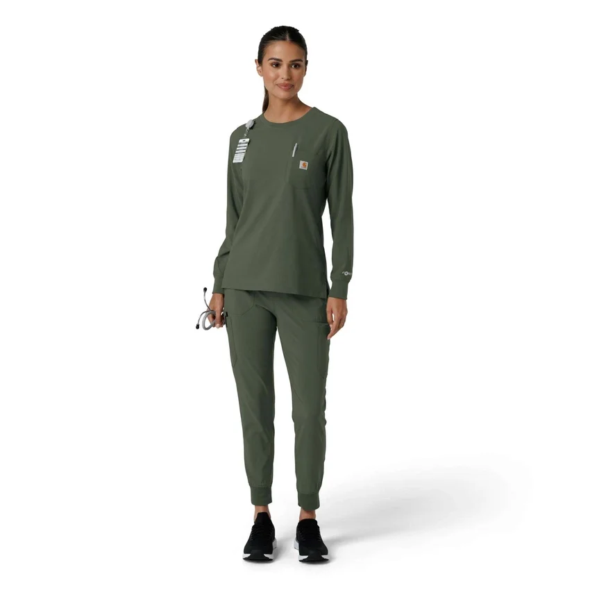 Carhartt Force Cross-Flex scrubtop met ronde hals en lange armstukken voor dames