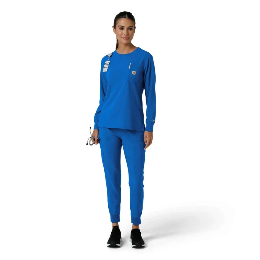 Carhartt Force Cross-Flex scrubtop met ronde hals en lange armstukken voor dames
