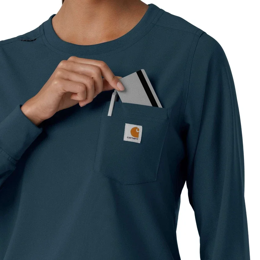 Carhartt Force Cross-Flex scrubtop met ronde hals en lange armstukken voor dames