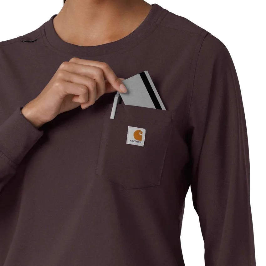 Carhartt Force Cross-Flex scrubtop met ronde hals en lange armstukken voor dames