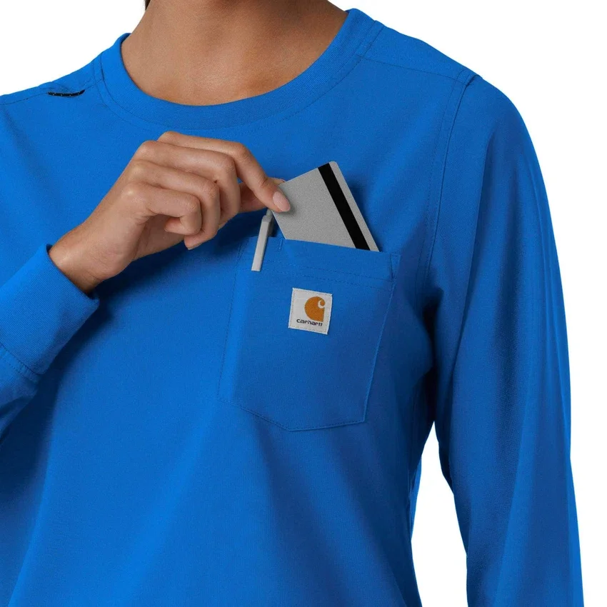 Carhartt Force Cross-Flex scrubtop met ronde hals en lange armstukken voor dames