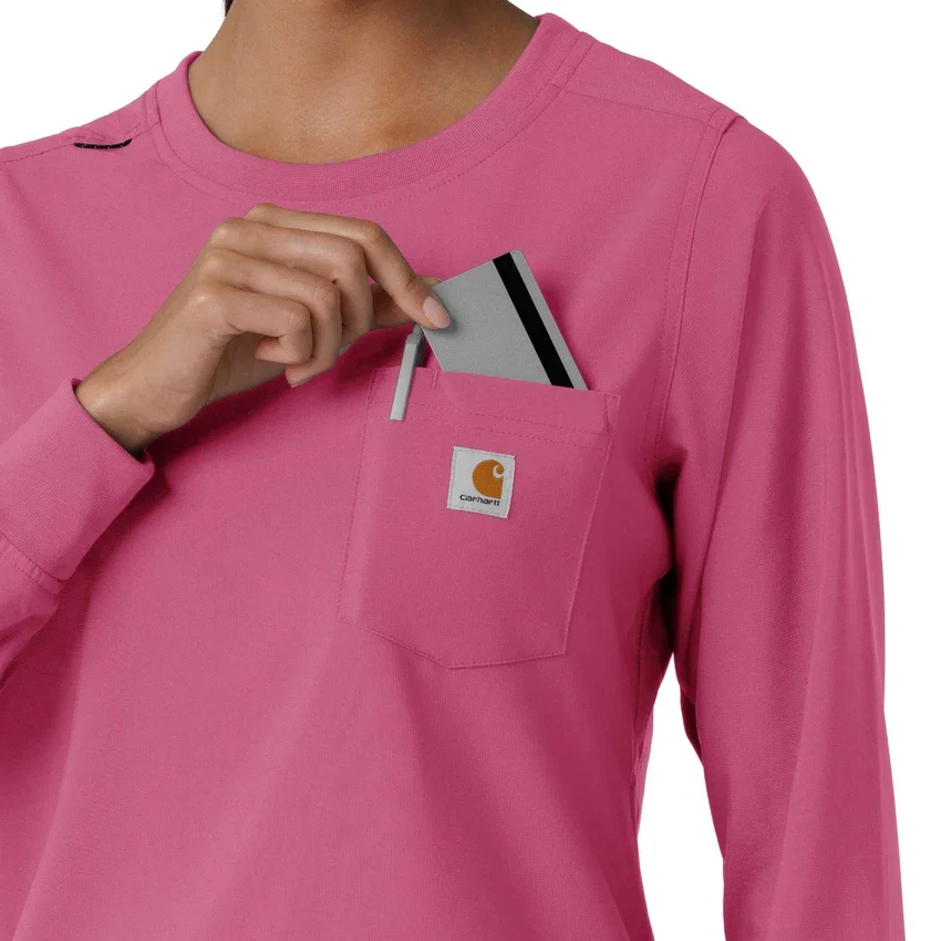 Carhartt Force Cross-Flex scrubtop met ronde hals en lange armstukken voor dames