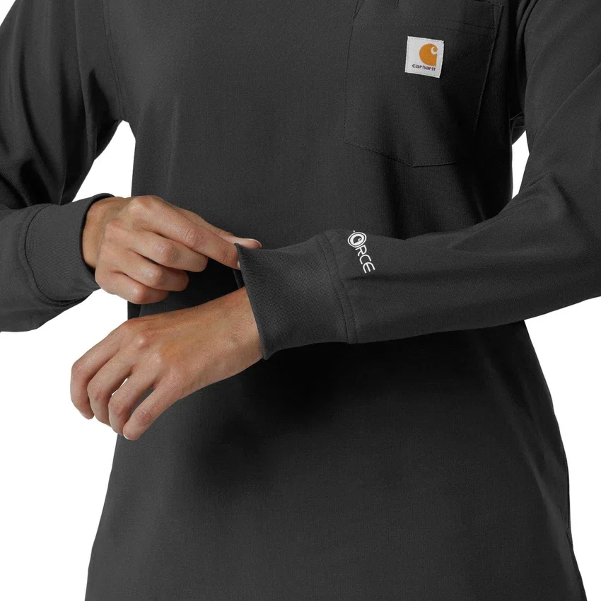 Carhartt Force Cross-Flex scrubtop met ronde hals en lange armstukken voor dames