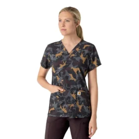 Cross-Flex-scrubtop met V-hals en print voor dames