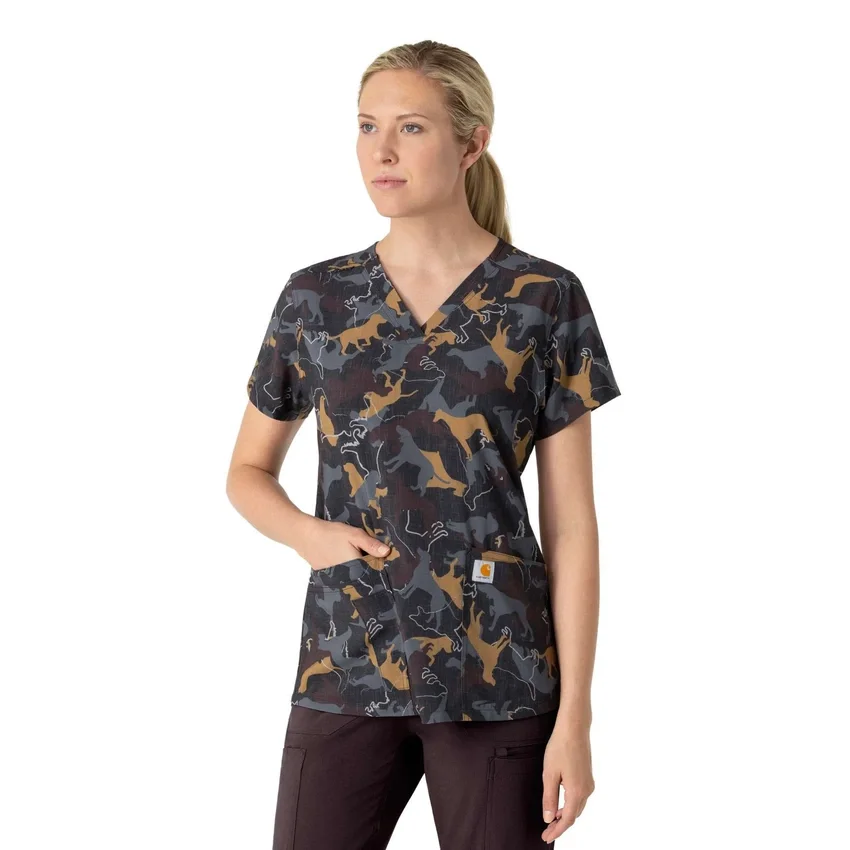 Cross-Flex-scrubtop met V-hals en print voor dames