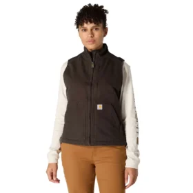 Damesvest met gewassen katoen en sherpa-voering, met opstaande kraag