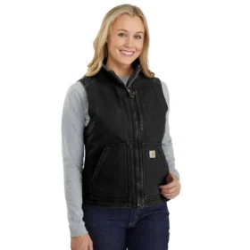 Damesvest met gewassen katoen en sherpa-voering, met opstaande kraag