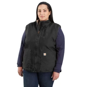 Damesvest met gewassen katoen en sherpa-voering, met opstaande kraag