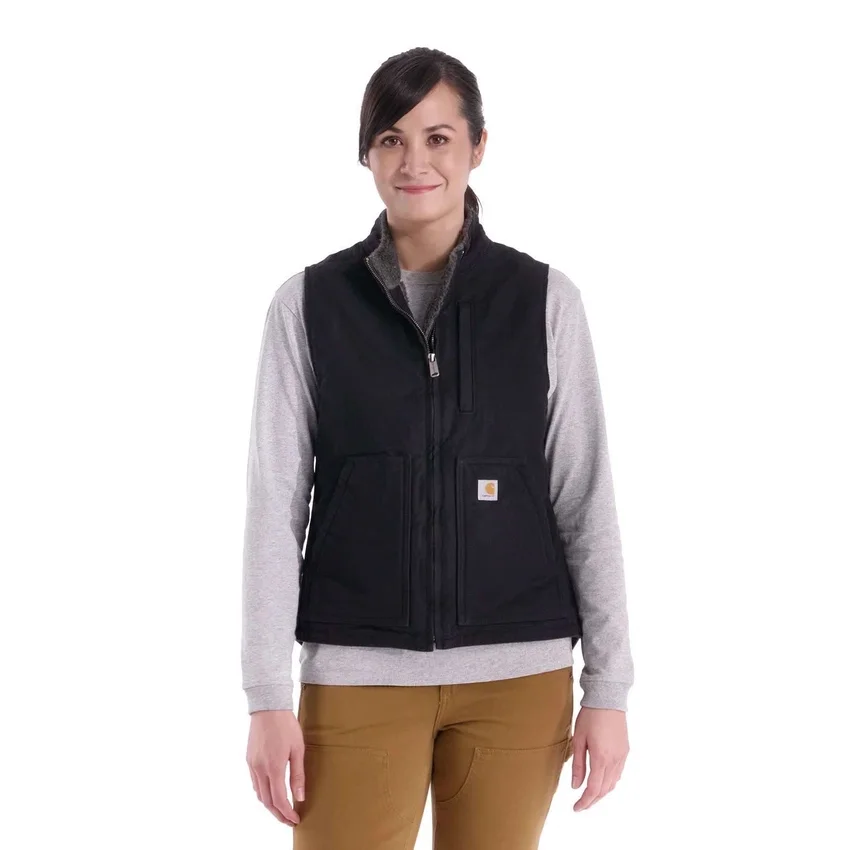 Damesvest met gewassen katoen en sherpa-voering, met opstaande kraag