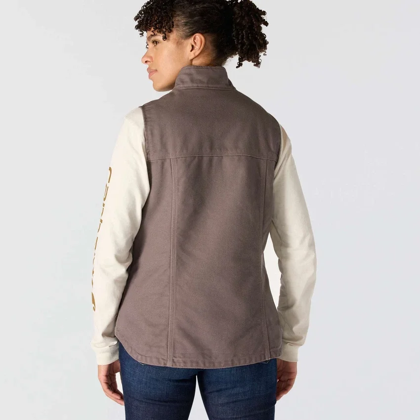 Damesvest met gewassen katoen en sherpa-voering, met opstaande kraag