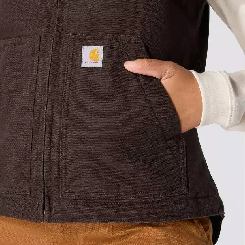 Damesvest met gewassen katoen en sherpa-voering, met opstaande kraag