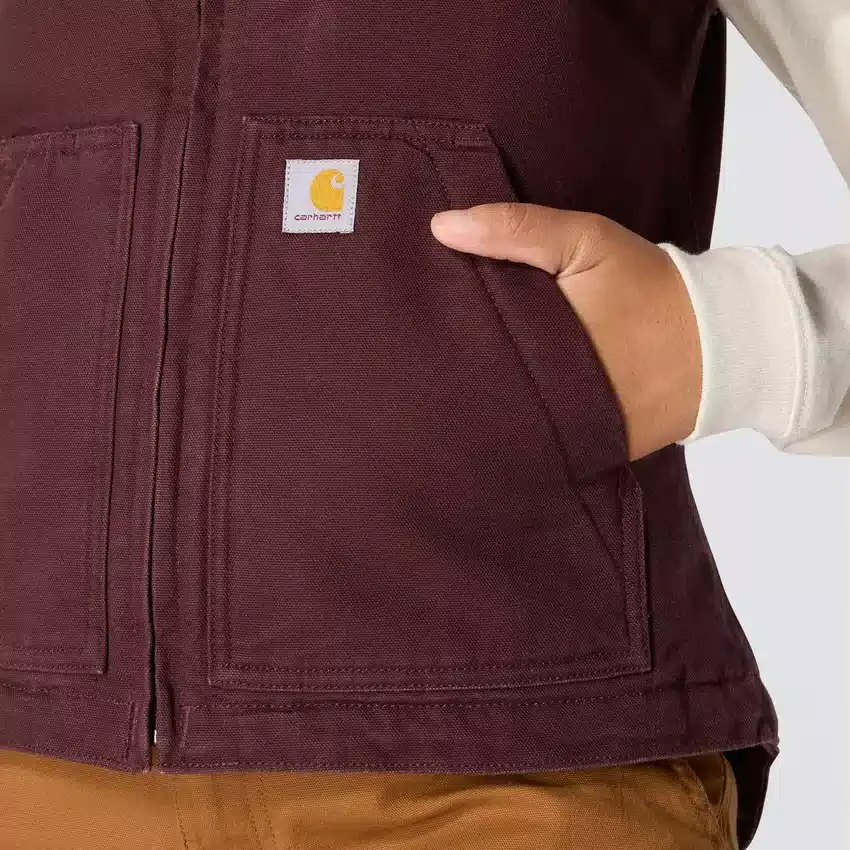 Damesvest met gewassen katoen en sherpa-voering, met opstaande kraag