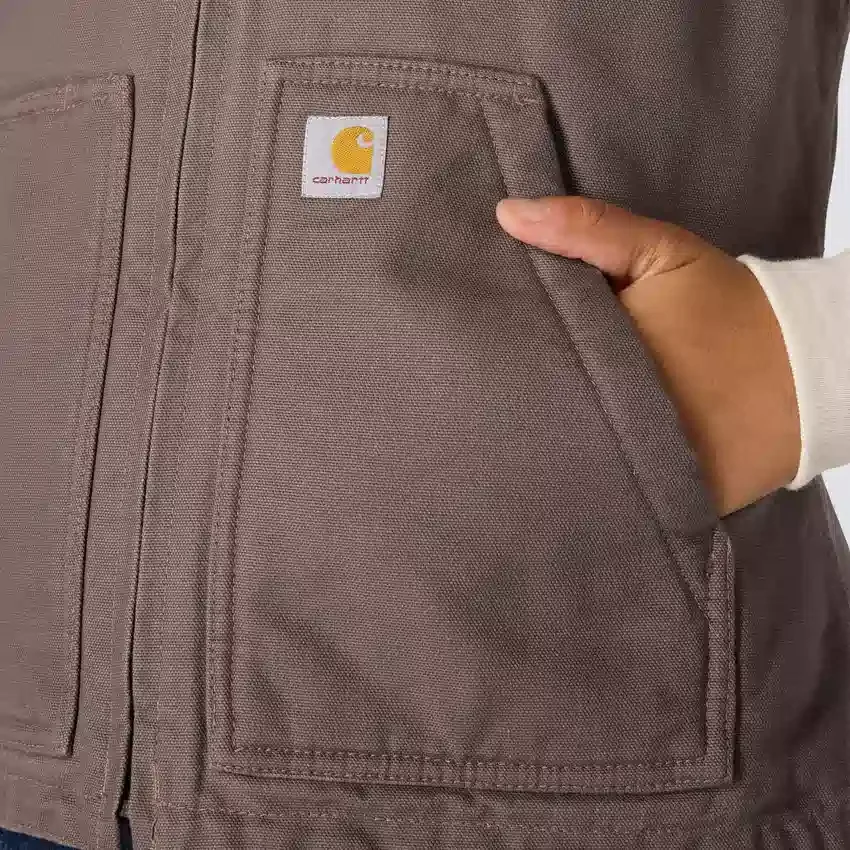 Damesvest met gewassen katoen en sherpa-voering, met opstaande kraag