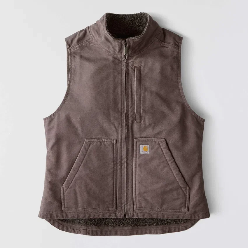 Damesvest met gewassen katoen en sherpa-voering, met opstaande kraag
