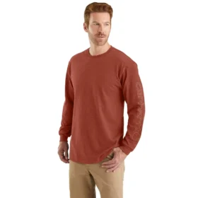 Dearborn heren T-shirt met logo, losse pasvorm, zwaar materiaal en lange armstukken
