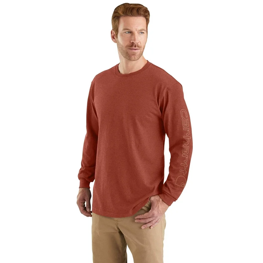 Dearborn heren T-shirt met logo, losse pasvorm, zwaar materiaal en lange armstukken