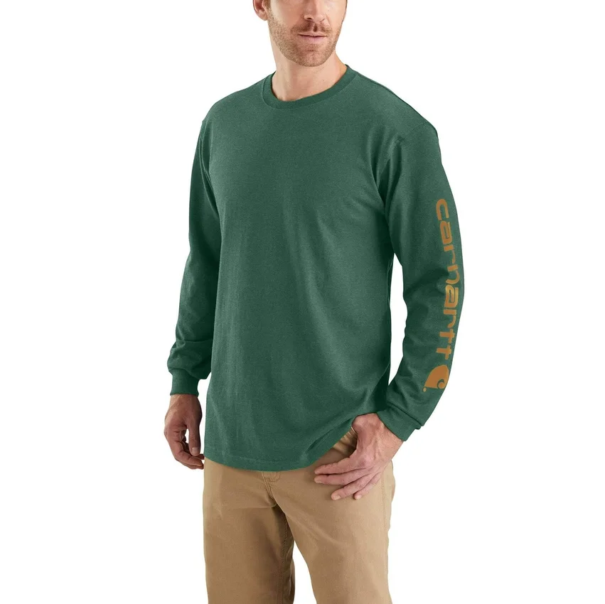 Dearborn heren T-shirt met logo, losse pasvorm, zwaar materiaal en lange armstukken
