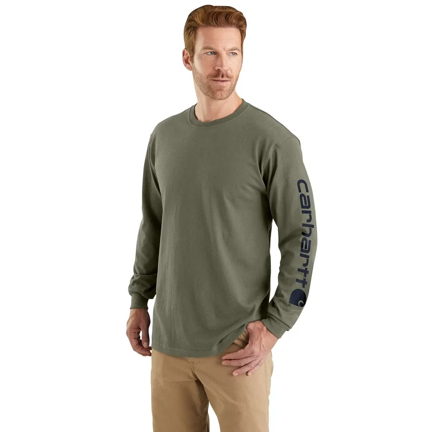 Dearborn heren T-shirt met logo, losse pasvorm, zwaar materiaal en lange armstukken