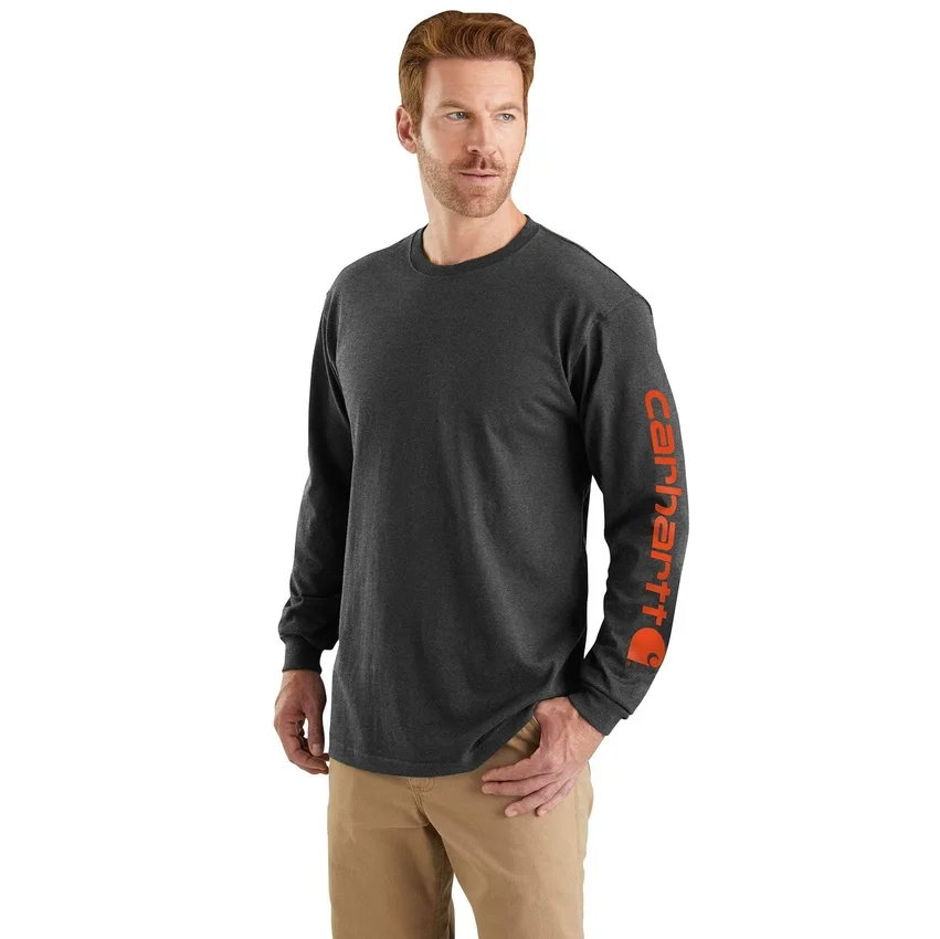 Dearborn heren T-shirt met logo, losse pasvorm, zwaar materiaal en lange armstukken