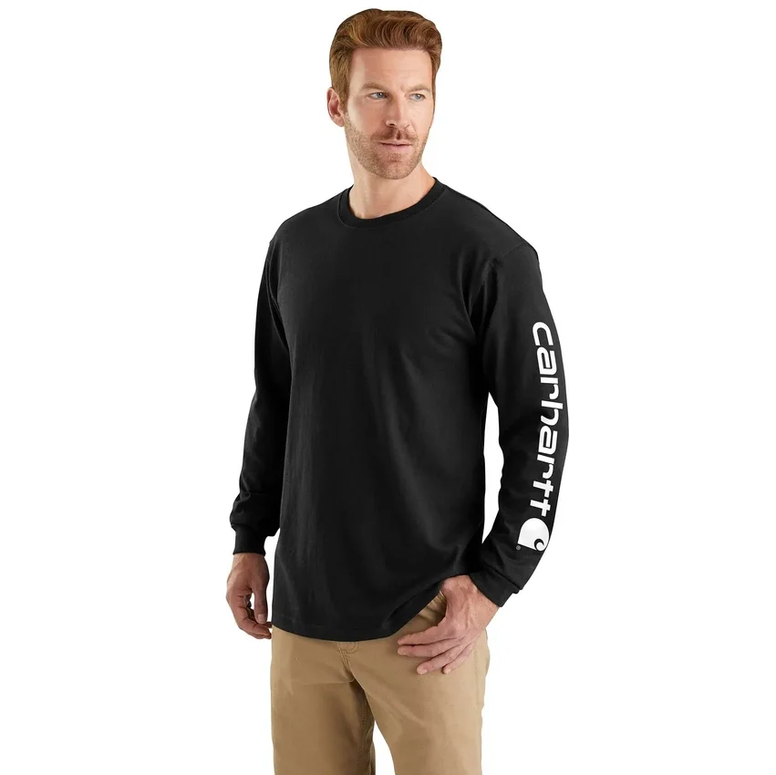 Dearborn heren T-shirt met logo, losse pasvorm, zwaar materiaal en lange armstukken