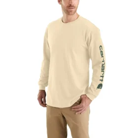 Dearborn heren T-shirt met logo, losse pasvorm, zwaar materiaal en lange armstukken