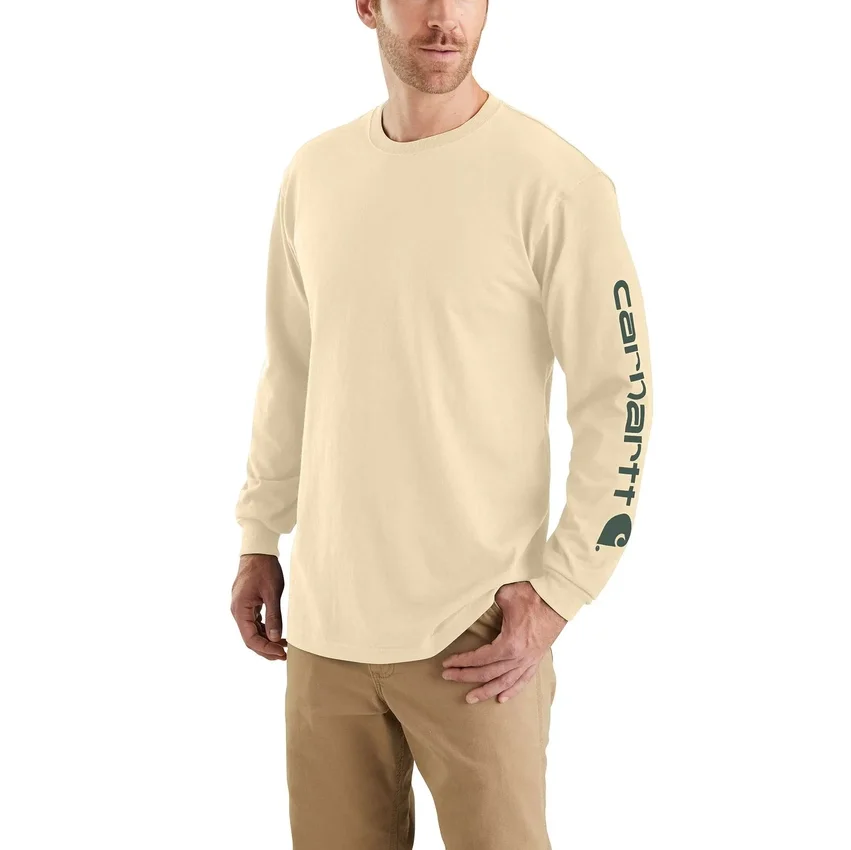 Dearborn heren T-shirt met logo, losse pasvorm, zwaar materiaal en lange armstukken