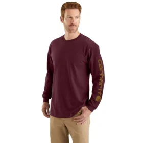 Dearborn heren T-shirt met logo, losse pasvorm, zwaar materiaal en lange armstukken