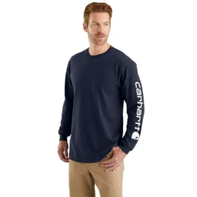 Dearborn heren T-shirt met logo, losse pasvorm, zwaar materiaal en lange armstukken
