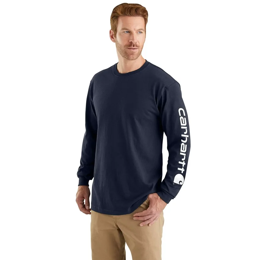 Dearborn heren T-shirt met logo, losse pasvorm, zwaar materiaal en lange armstukken