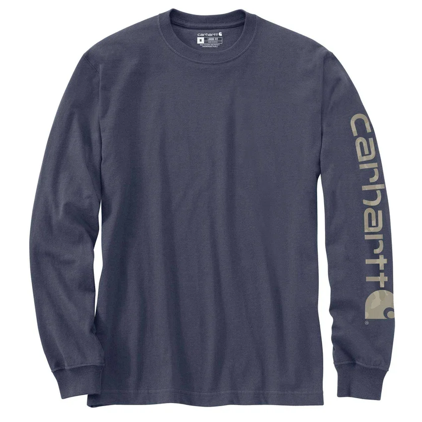 Dearborn heren T-shirt met logo, losse pasvorm, zwaar materiaal en lange armstukken