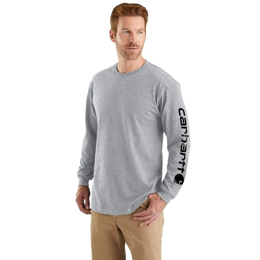 Dearborn heren T-shirt met logo, losse pasvorm, zwaar materiaal en lange armstukken